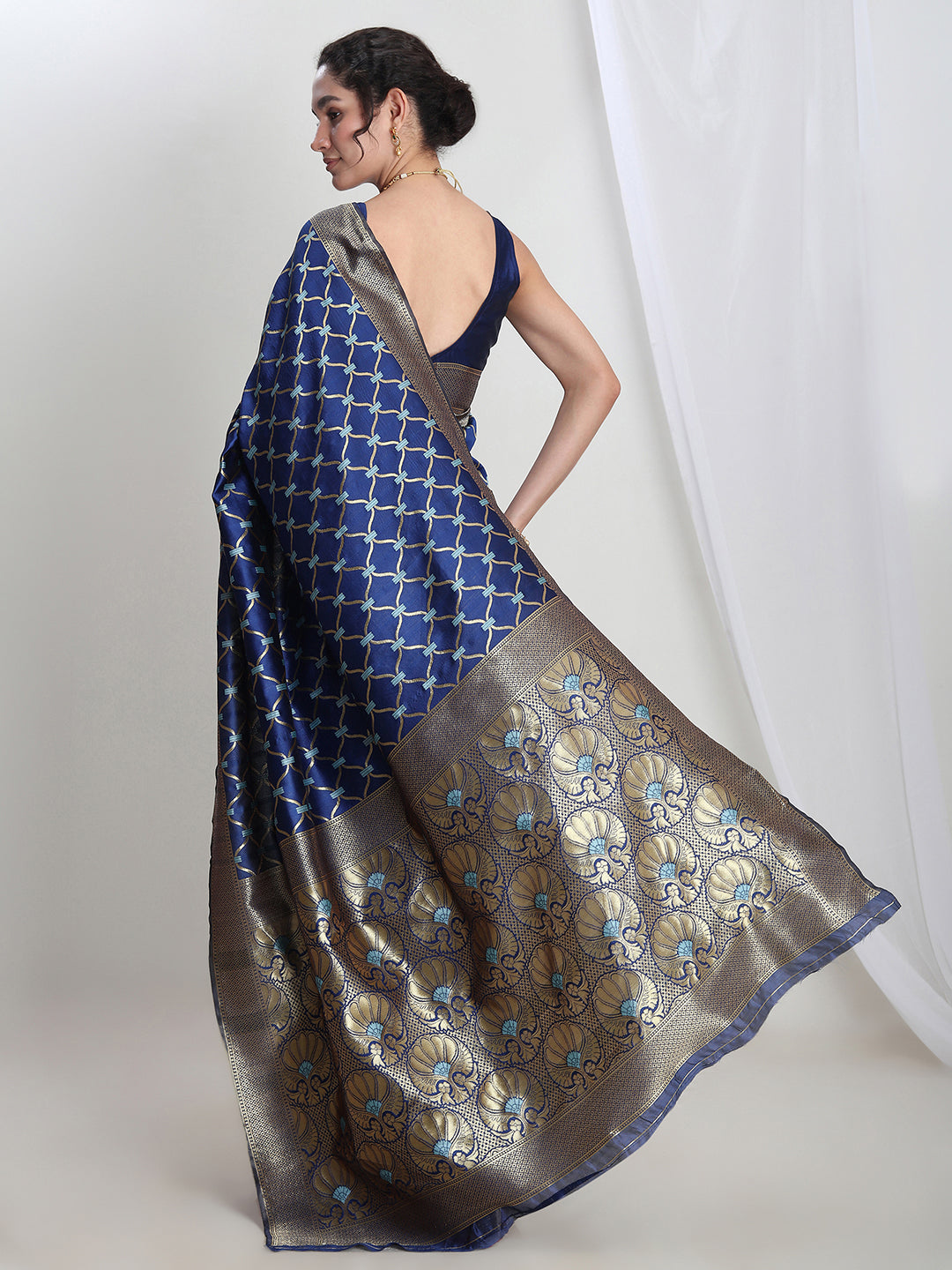 Janasya Blue Silk Blend Ethnic Printed Jacquard Grab2Buy 
