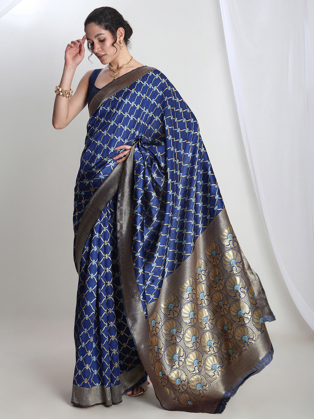 Janasya Blue Silk Blend Ethnic Printed Jacquard Grab2Buy 