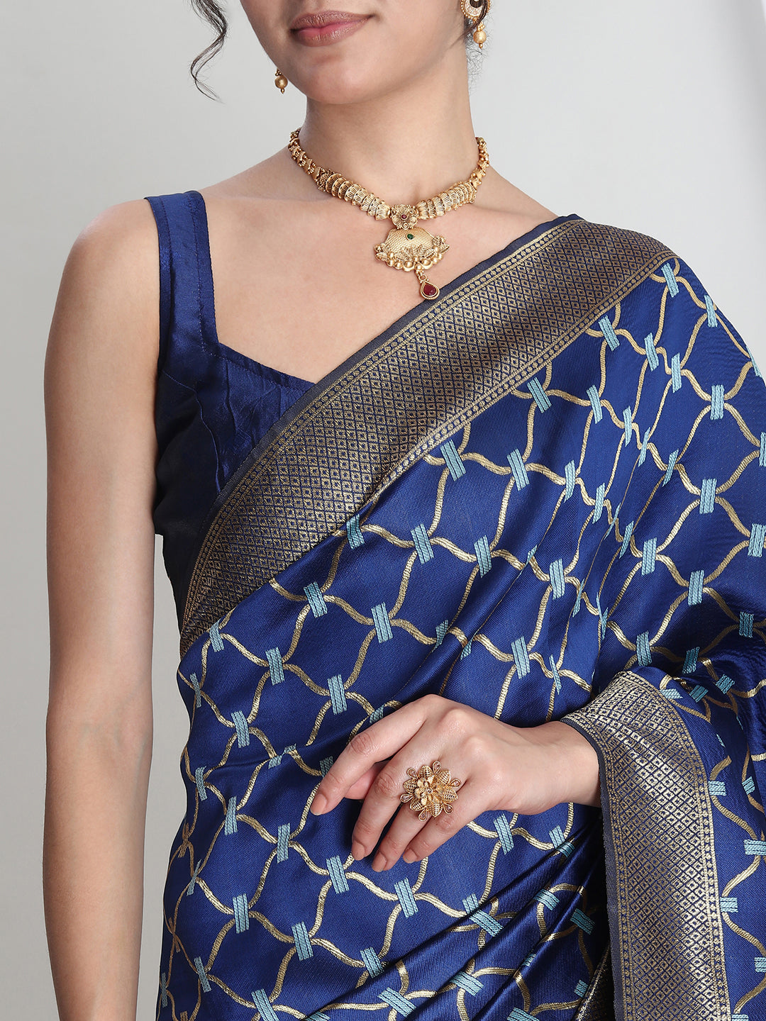 Janasya Blue Silk Blend Ethnic Printed Jacquard Grab2Buy 