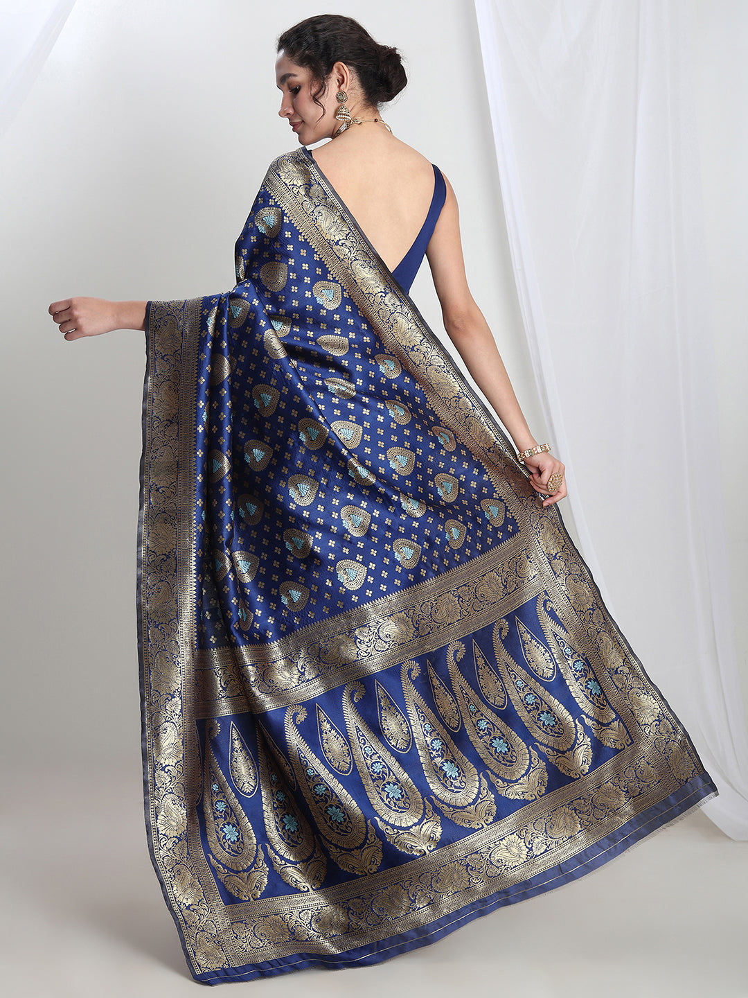 Janasya Blue Silk Blend Ethnic Motifs Jacquard Grab2Buy 