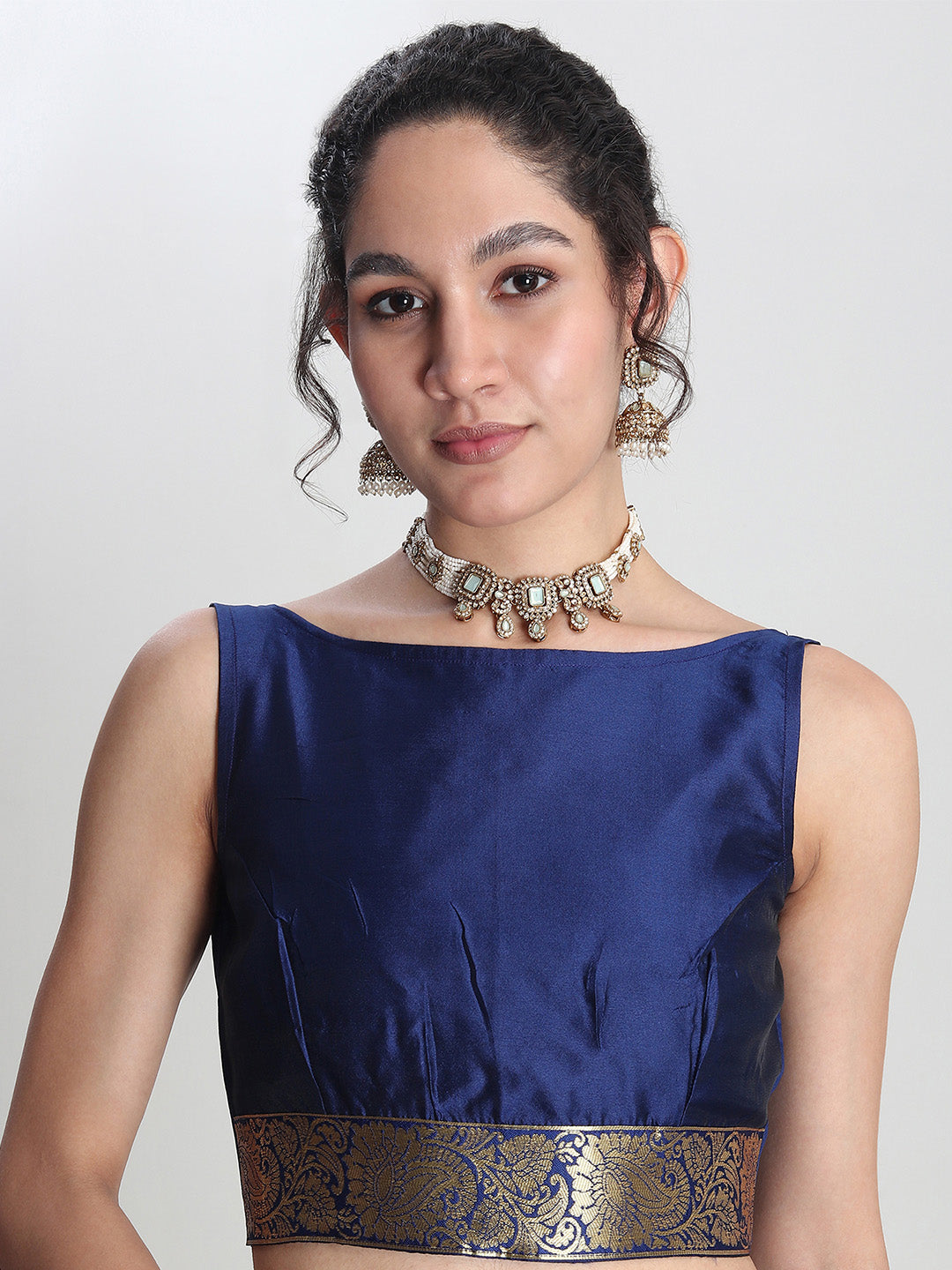 Janasya Blue Silk Blend Ethnic Motifs Jacquard Grab2Buy 