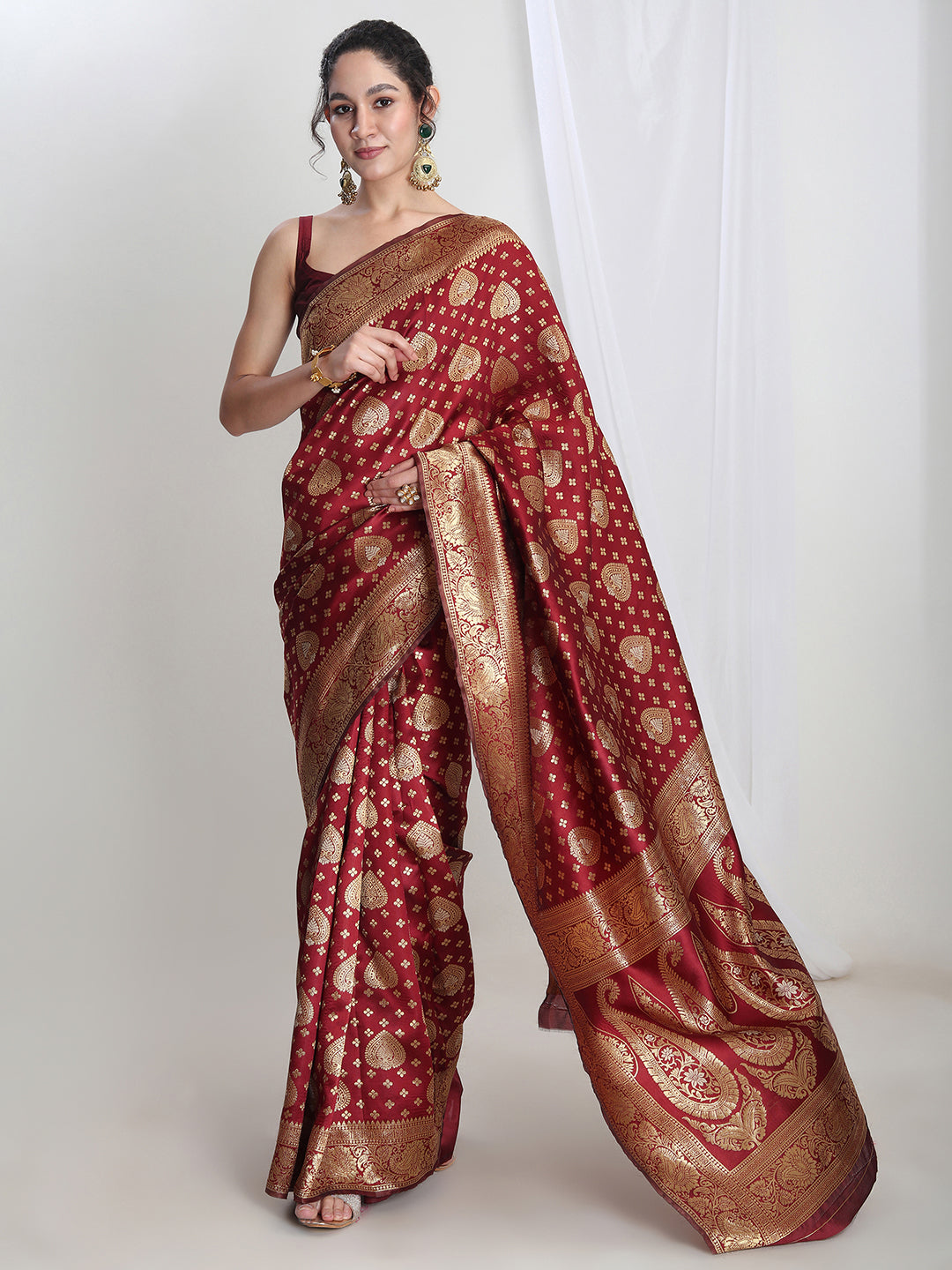 Janasya Maroon Silk Blend Ethnic Motifs Jacquard Grab2Buy 