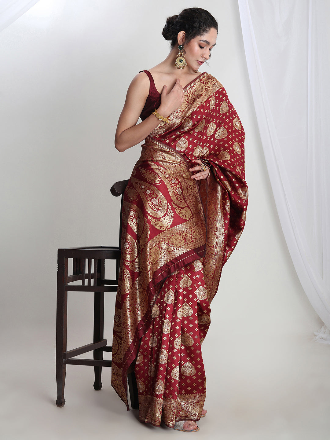 Janasya Maroon Silk Blend Ethnic Motifs Jacquard Grab2Buy 