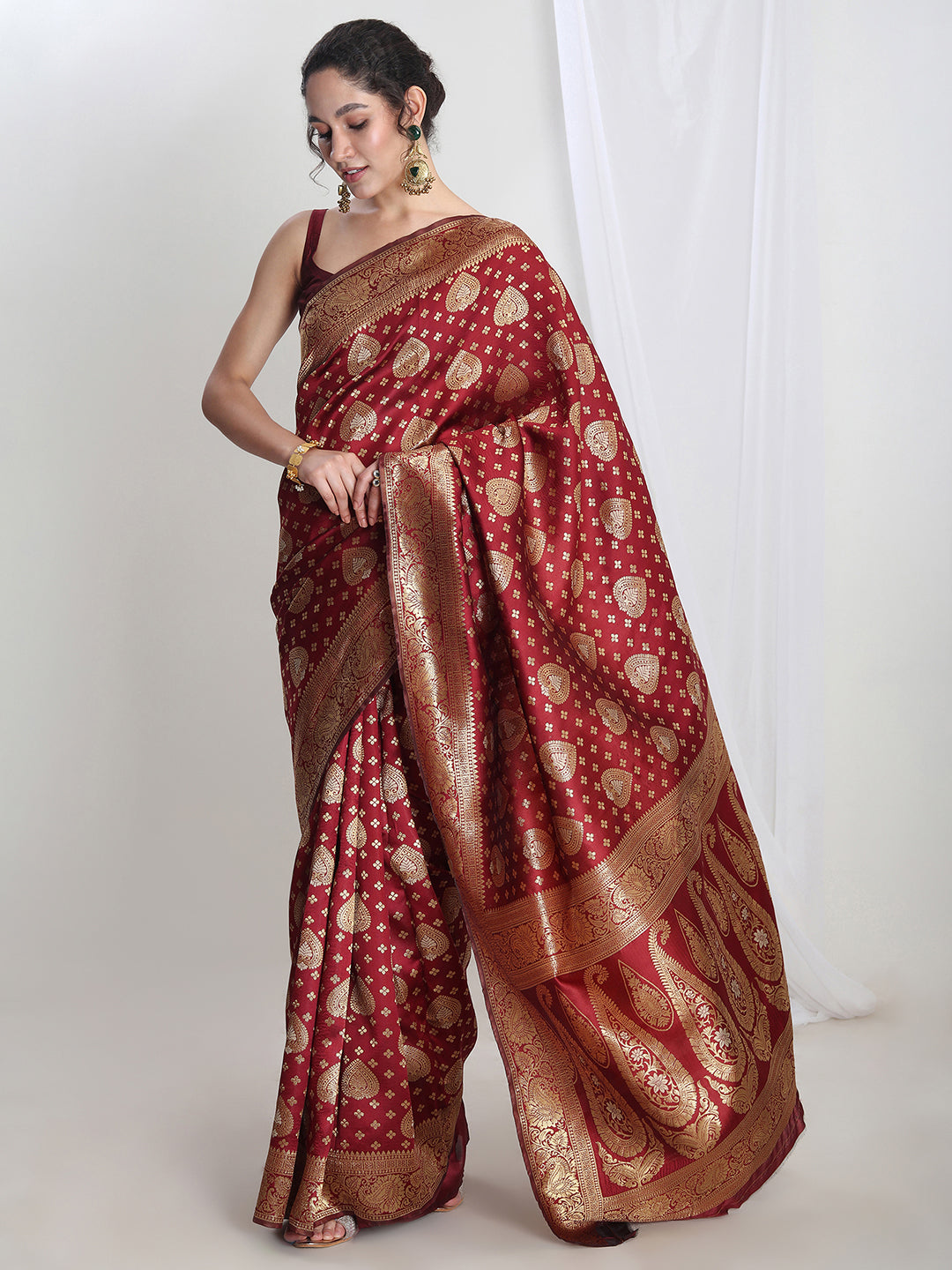 Janasya Maroon Silk Blend Ethnic Motifs Jacquard Grab2Buy 