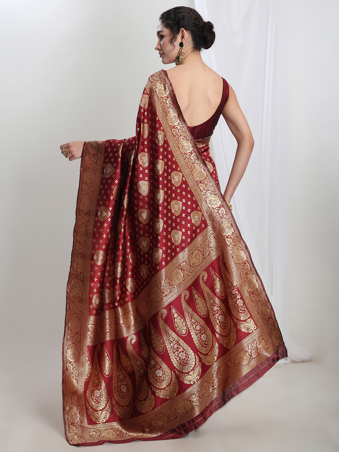 Janasya Maroon Silk Blend Ethnic Motifs Jacquard Grab2Buy 