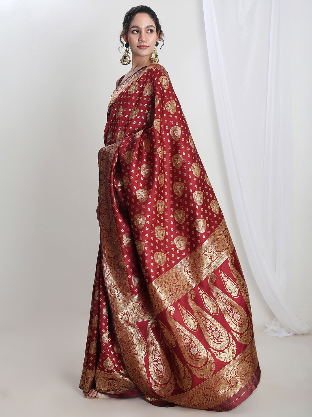 Janasya Maroon Silk Blend Ethnic Motifs Jacquard Grab2Buy 