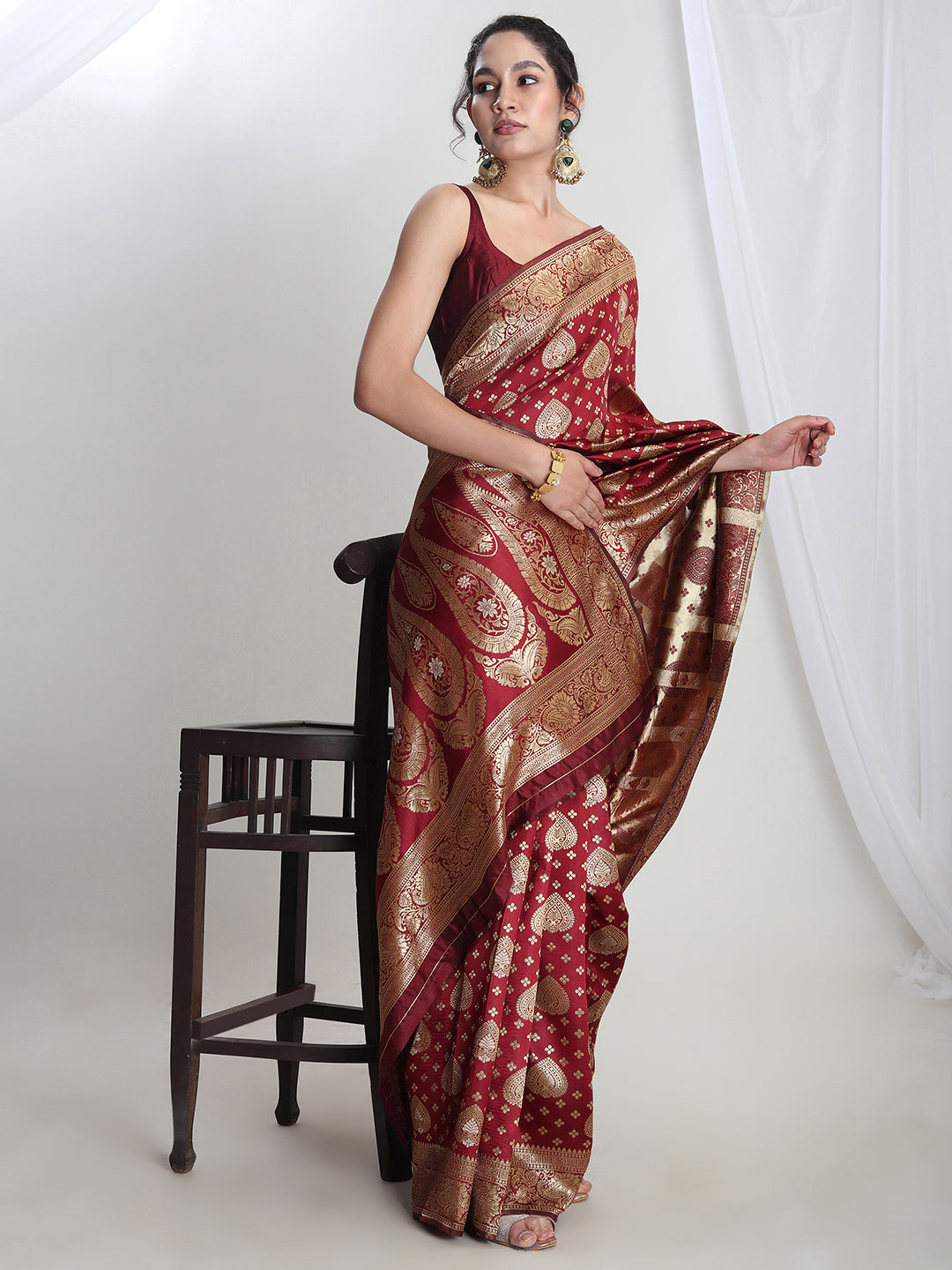 Janasya Maroon Silk Blend Ethnic Motifs Jacquard Grab2Buy 