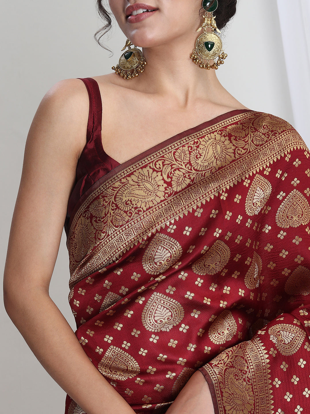 Janasya Maroon Silk Blend Ethnic Motifs Jacquard Grab2Buy 