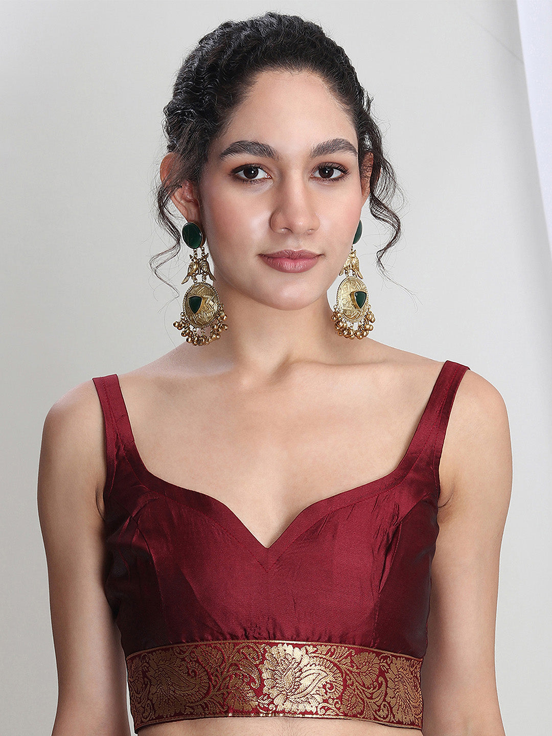 Janasya Maroon Silk Blend Ethnic Motifs Jacquard Grab2Buy 