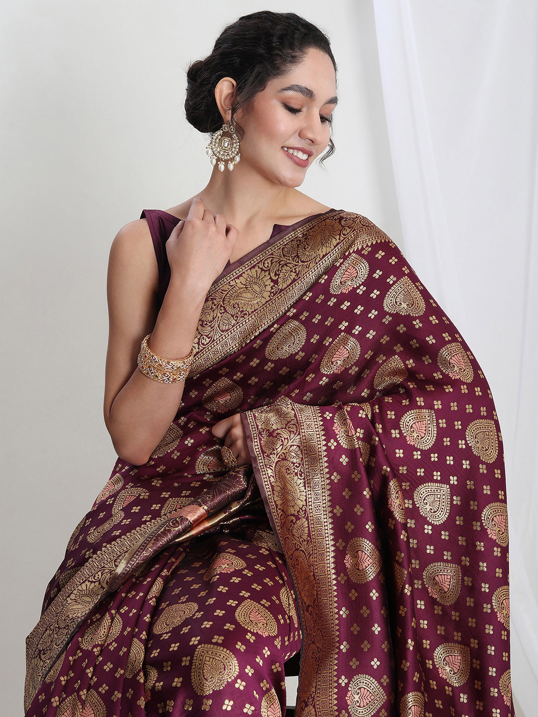 Janasya Purple Silk Blend Ethnic Motifs Jacquard Grab2Buy 