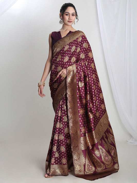 Janasya Purple Silk Blend Ethnic Motifs Jacquard Grab2Buy 