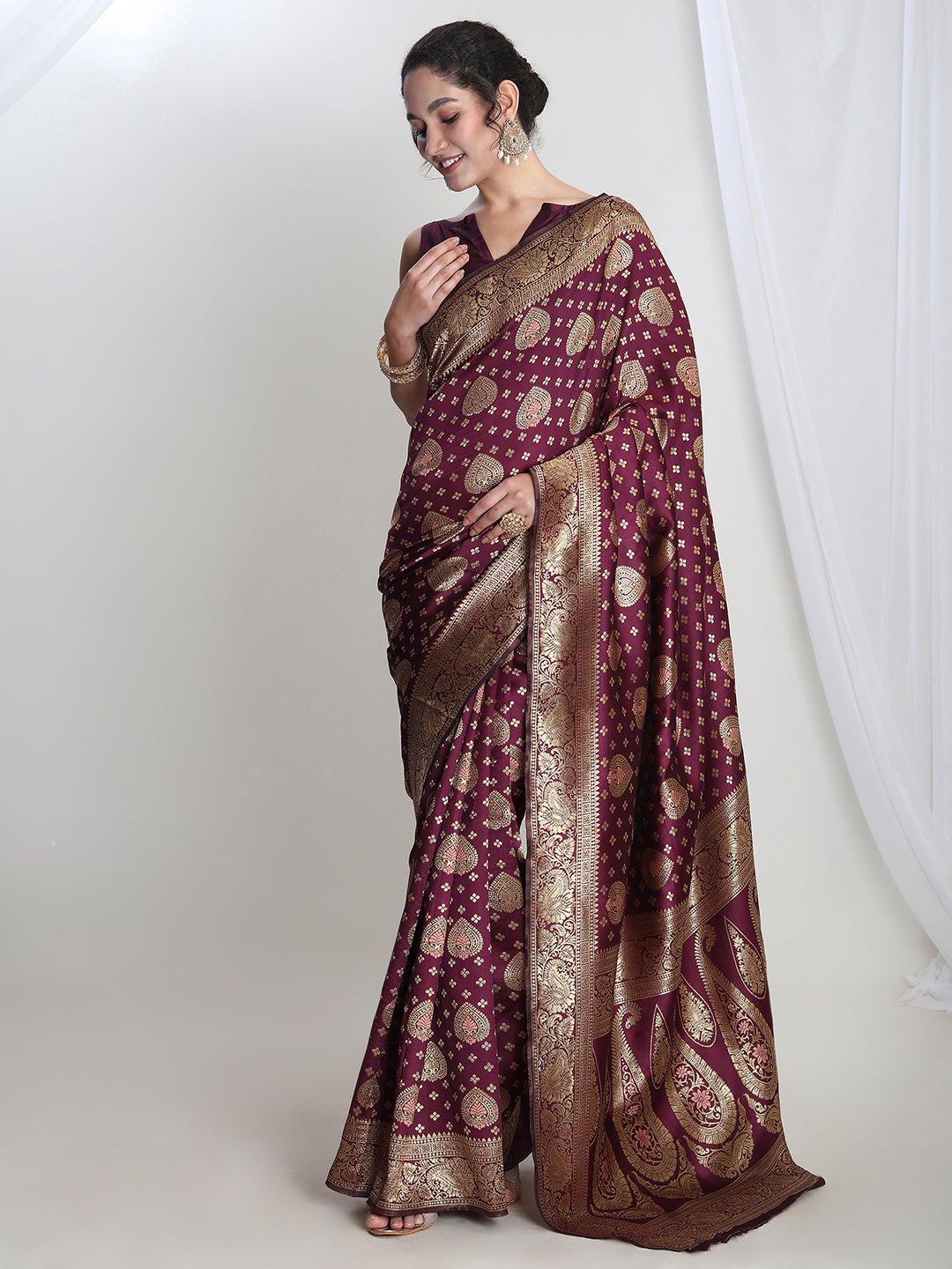 Janasya Purple Silk Blend Ethnic Motifs Jacquard Grab2Buy 