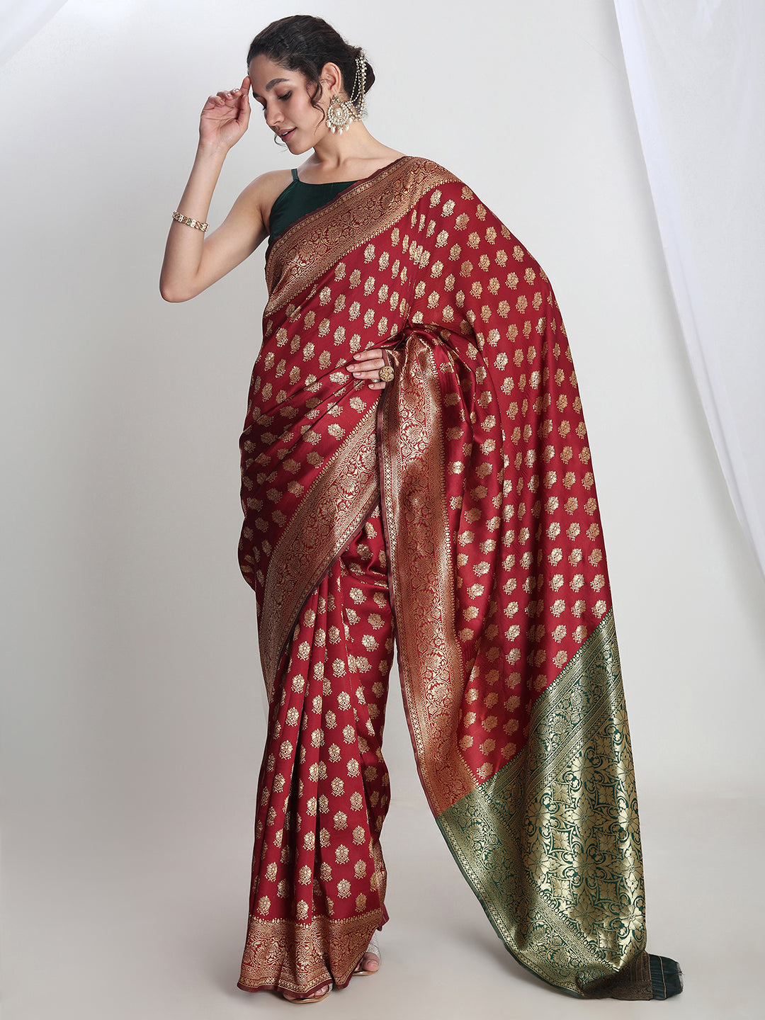 Janasya Maroon Silk Blend Ethnic Motifs Jacquard Grab2Buy 