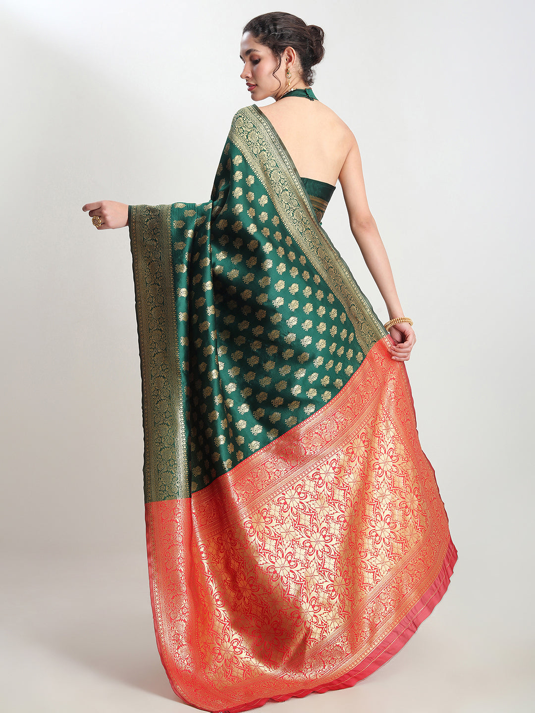 Janasya Dark Green Silk Blend Ethnic Motifs Jacquard Grab2Buy 