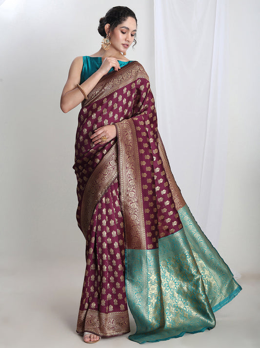 Janasya Purple Silk Blend Ethnic Motifs Jacquard Grab2Buy 