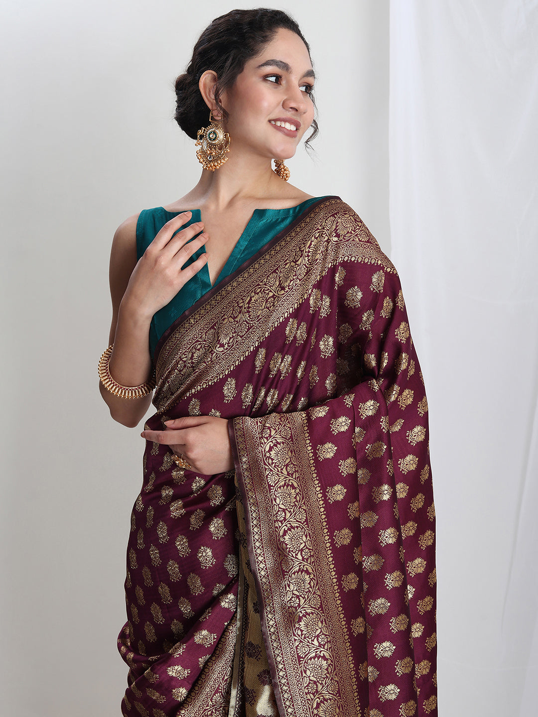 Janasya Purple Silk Blend Ethnic Motifs Jacquard Grab2Buy 