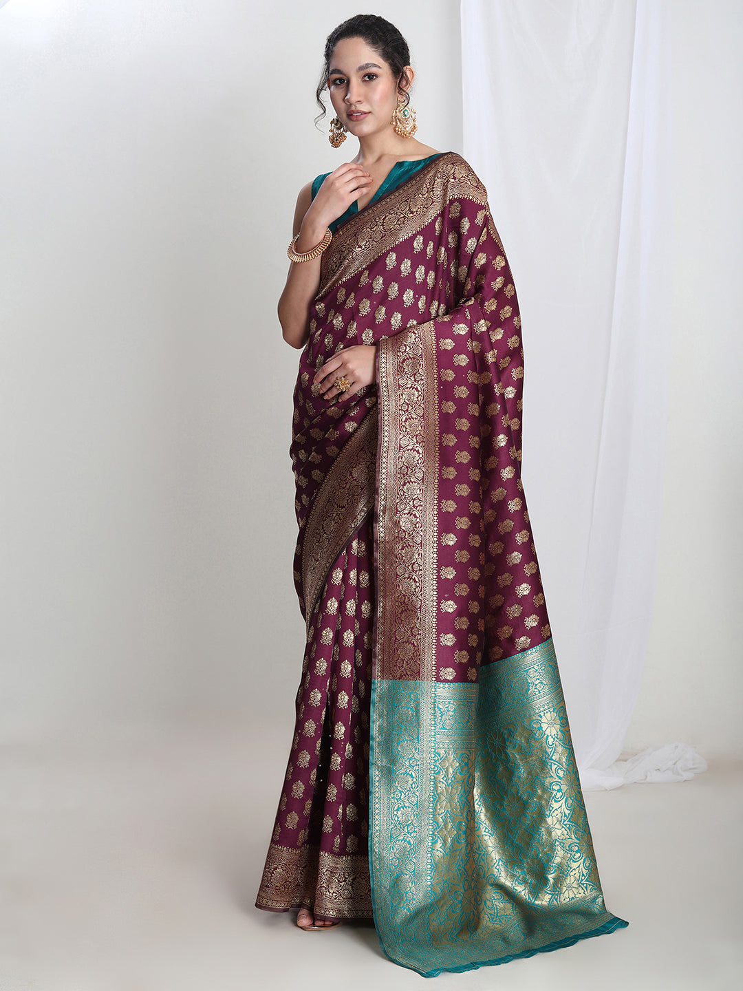 Janasya Purple Silk Blend Ethnic Motifs Jacquard Grab2Buy 