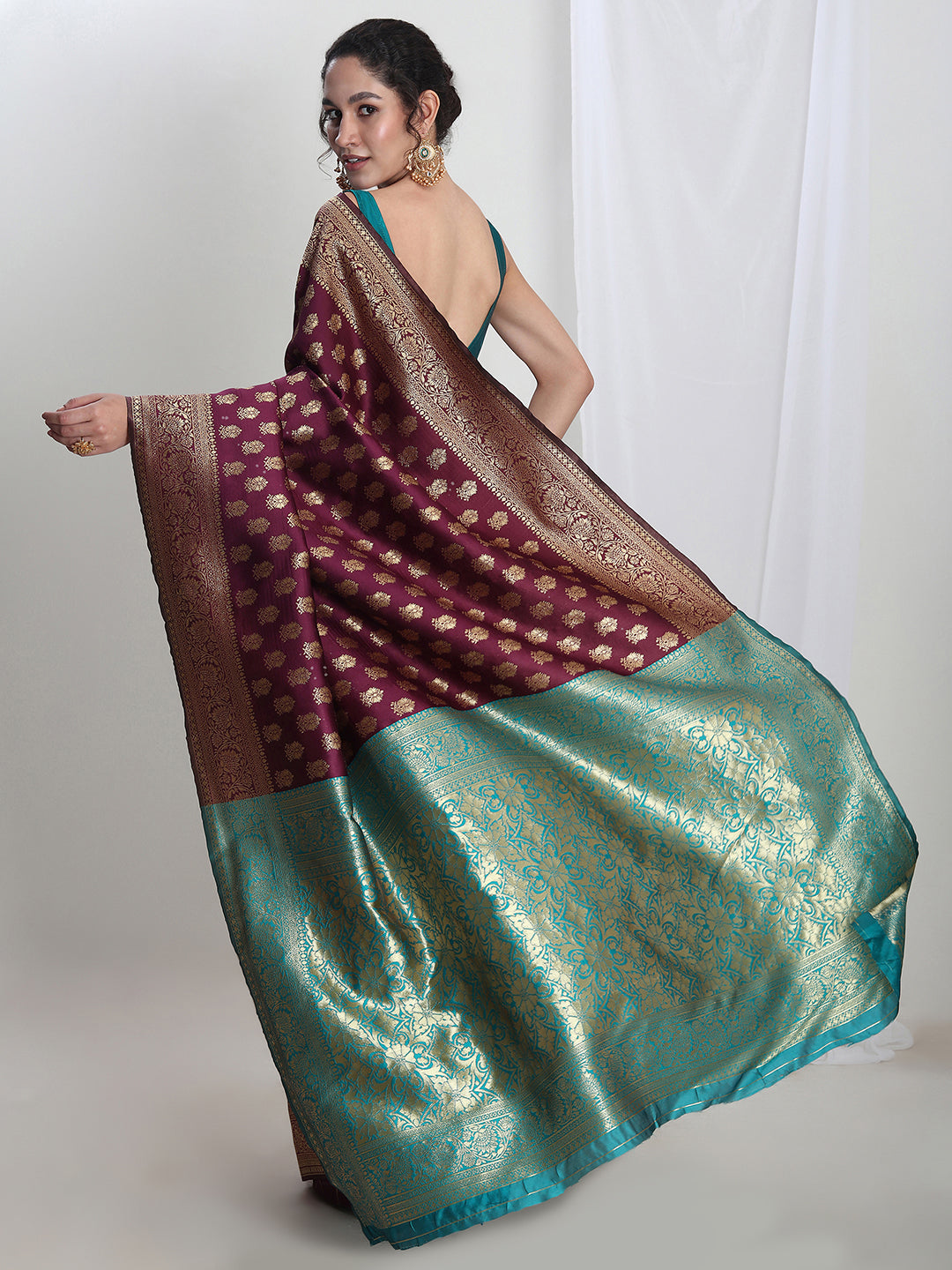 Janasya Purple Silk Blend Ethnic Motifs Jacquard Grab2Buy 