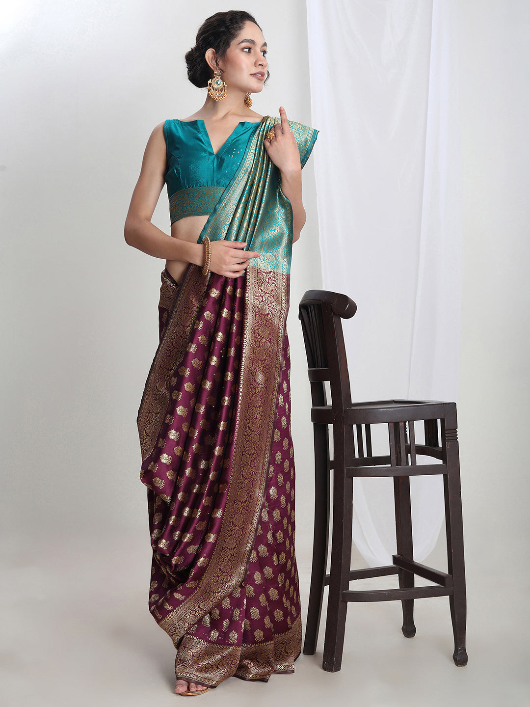 Janasya Purple Silk Blend Ethnic Motifs Jacquard Grab2Buy 