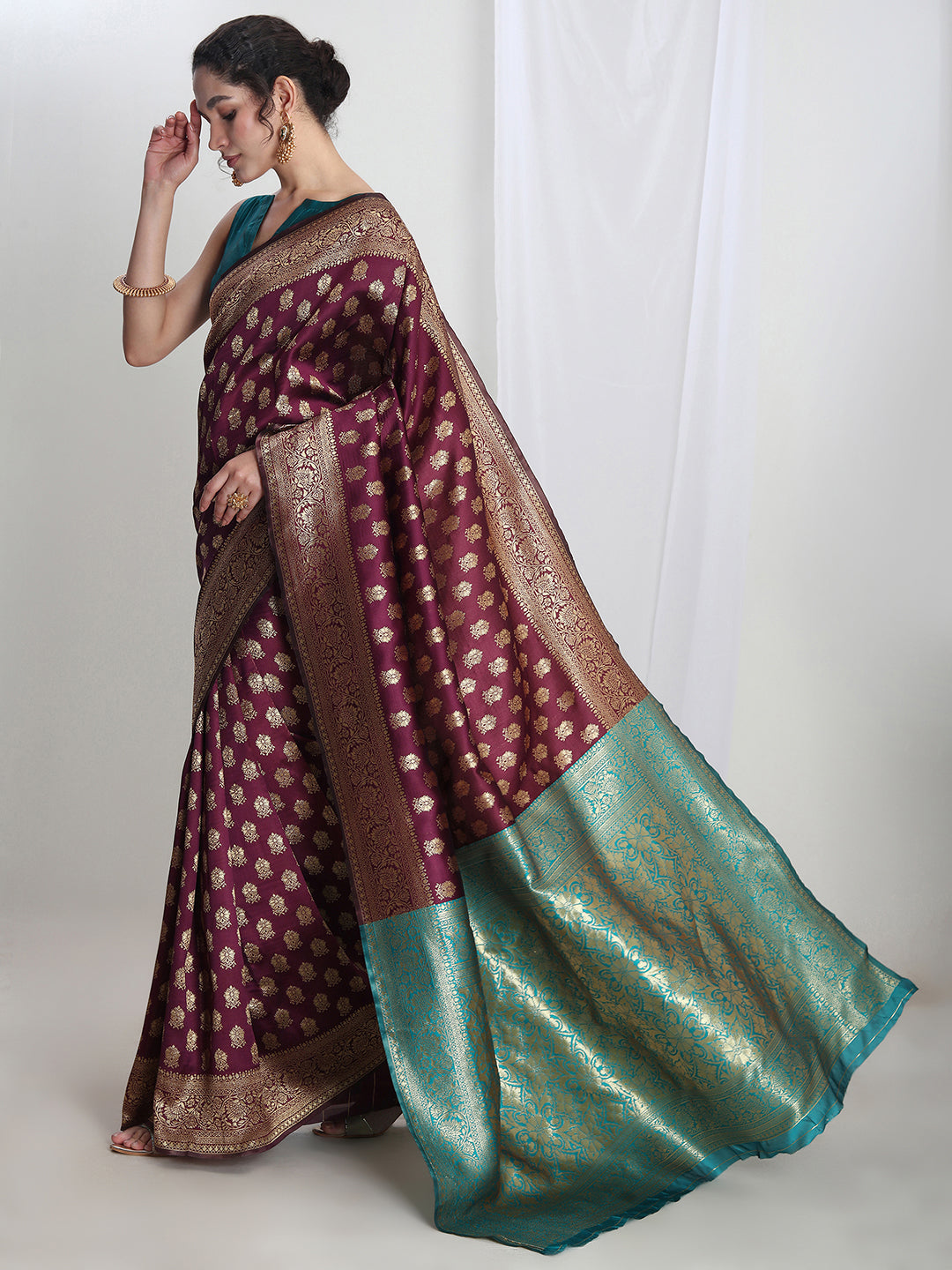 Janasya Purple Silk Blend Ethnic Motifs Jacquard Grab2Buy 