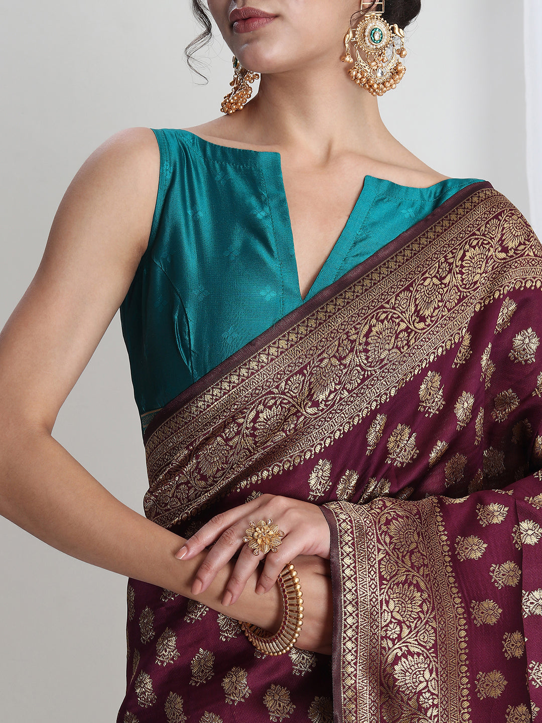 Janasya Purple Silk Blend Ethnic Motifs Jacquard Grab2Buy 
