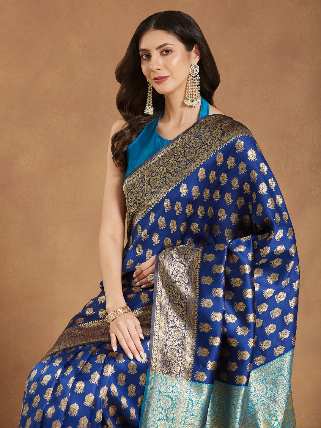 Janasya Blue Silk Blend Ethnic Motifs Banarasi Jacquard Grab2Buy 