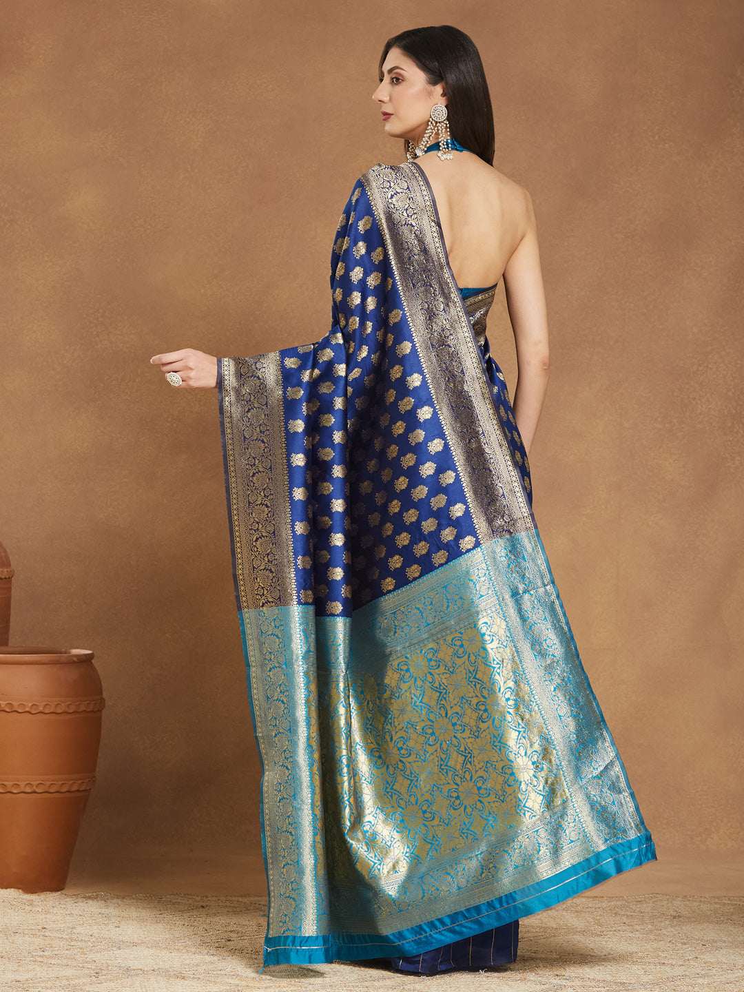 Janasya Blue Silk Blend Ethnic Motifs Banarasi Jacquard Grab2Buy 