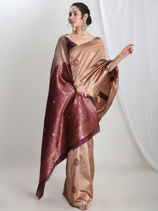 Janasya Beige Silk Blend Ethnic Printed Jacquard Grab2Buy 
