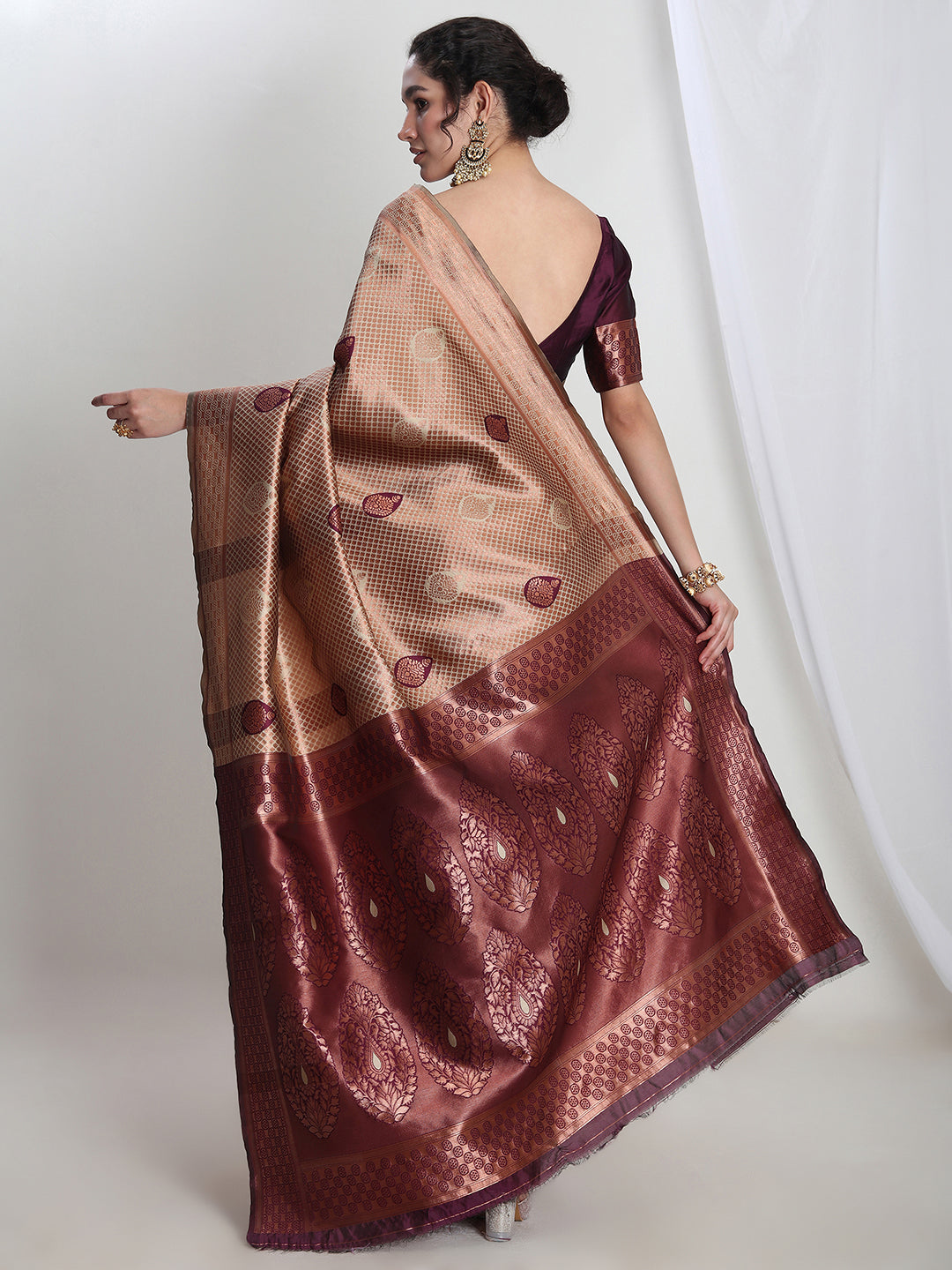 Janasya Beige Silk Blend Ethnic Printed Jacquard Grab2Buy 