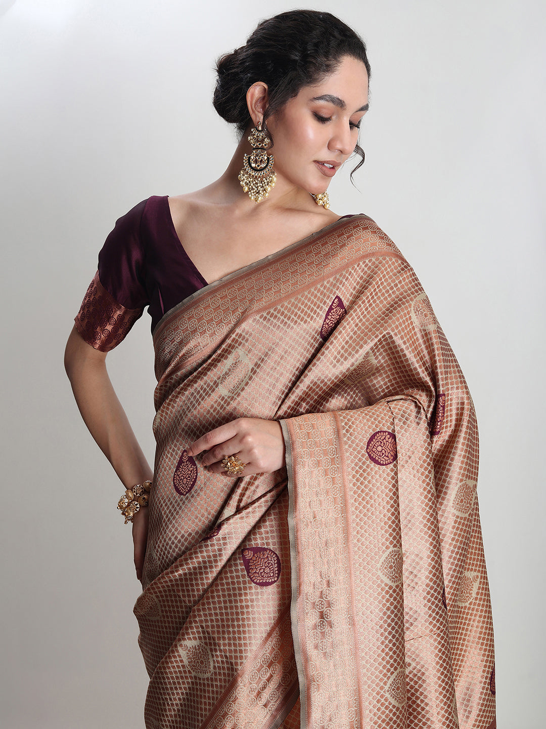 Janasya Beige Silk Blend Ethnic Printed Jacquard Grab2Buy 