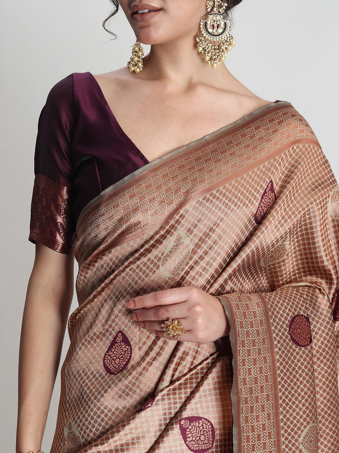 Janasya Beige Silk Blend Ethnic Printed Jacquard Grab2Buy 