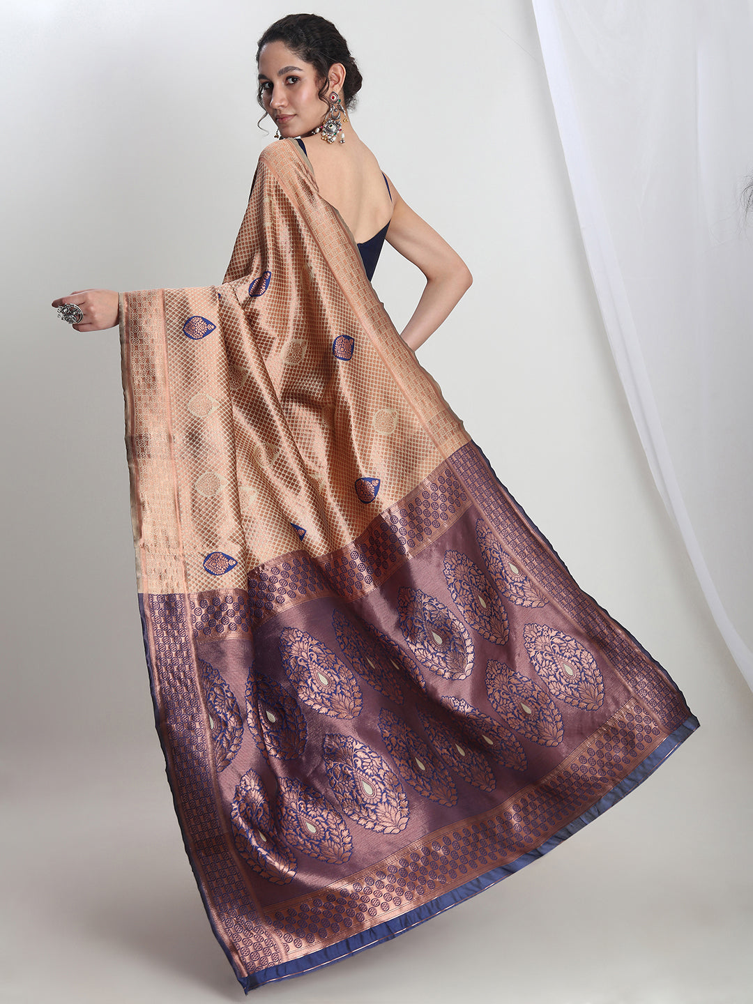 Janasya Beige Silk Blend Ethnic Printed Jacquard Grab2Buy 
