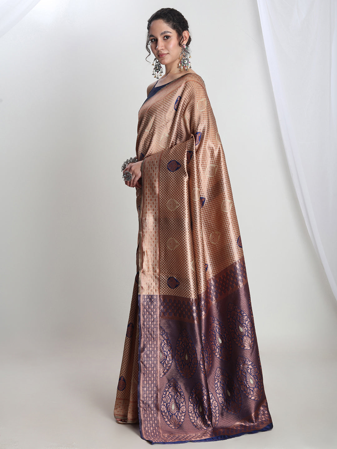 Janasya Beige Silk Blend Ethnic Printed Jacquard Grab2Buy 