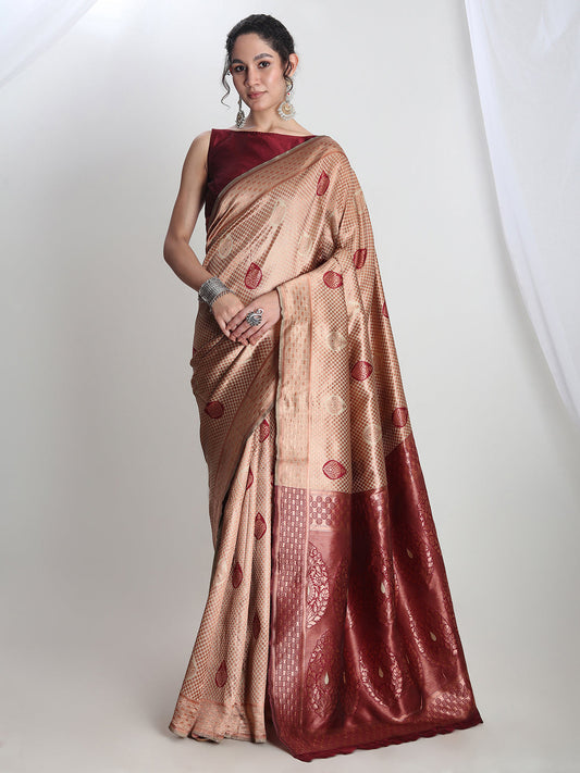 Janasya Beige Silk Blend Ethnic Printed Jacquard Grab2Buy 