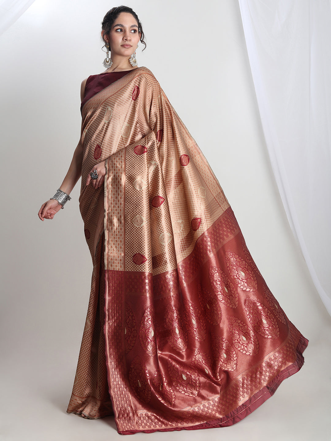 Janasya Beige Silk Blend Ethnic Printed Jacquard Grab2Buy 