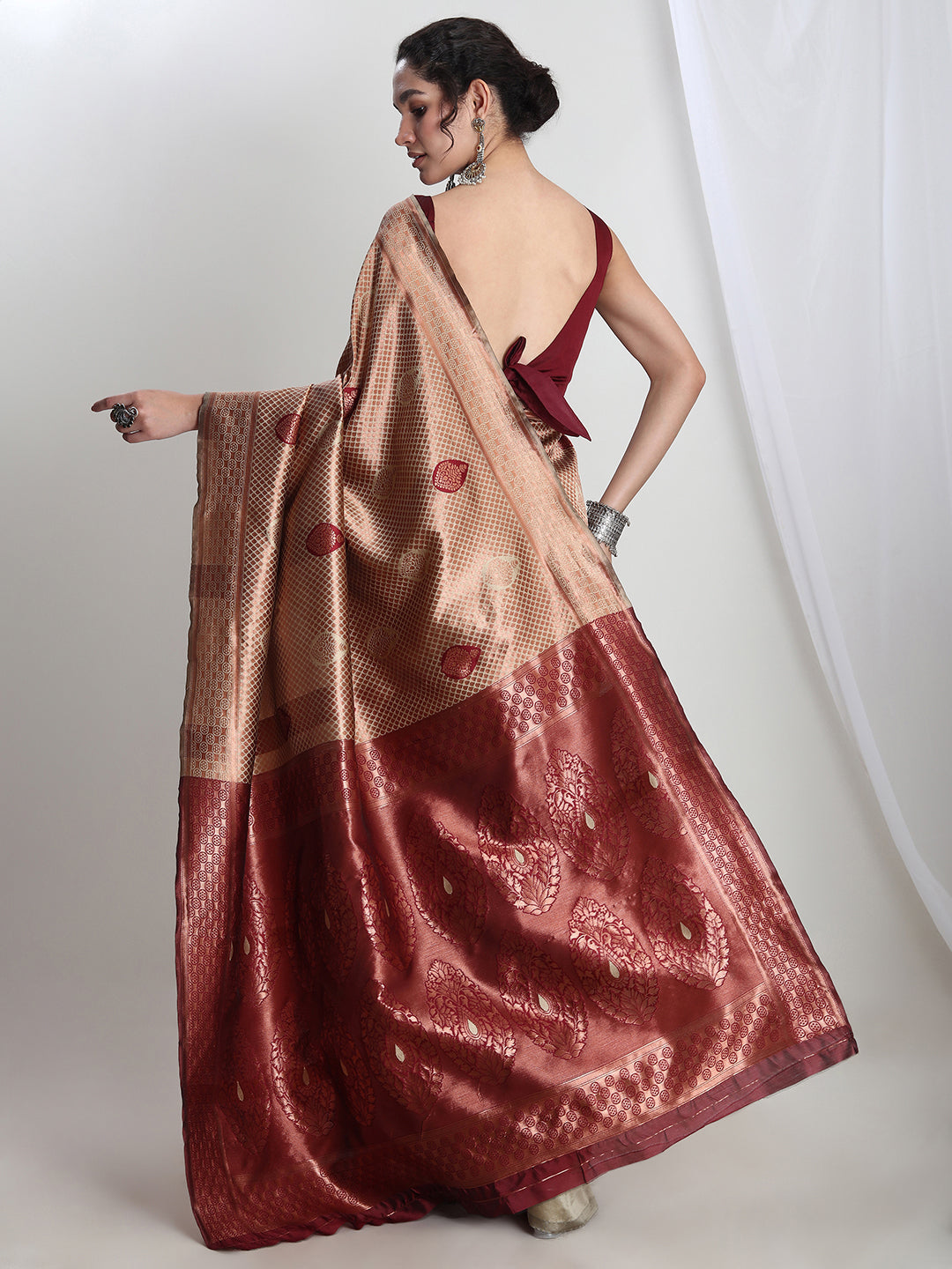 Janasya Beige Silk Blend Ethnic Printed Jacquard Grab2Buy 