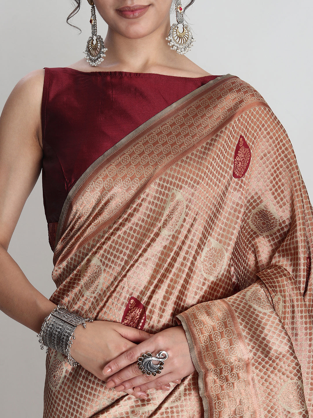 Janasya Beige Silk Blend Ethnic Printed Jacquard Grab2Buy 