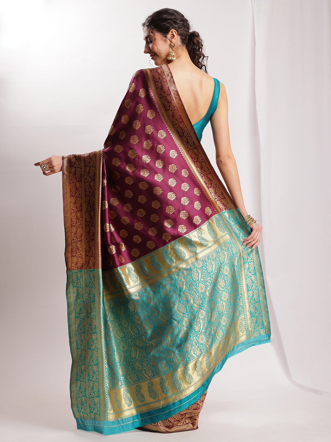 Janasya Purple Silk Blend Floral Jacquard Grab2Buy 