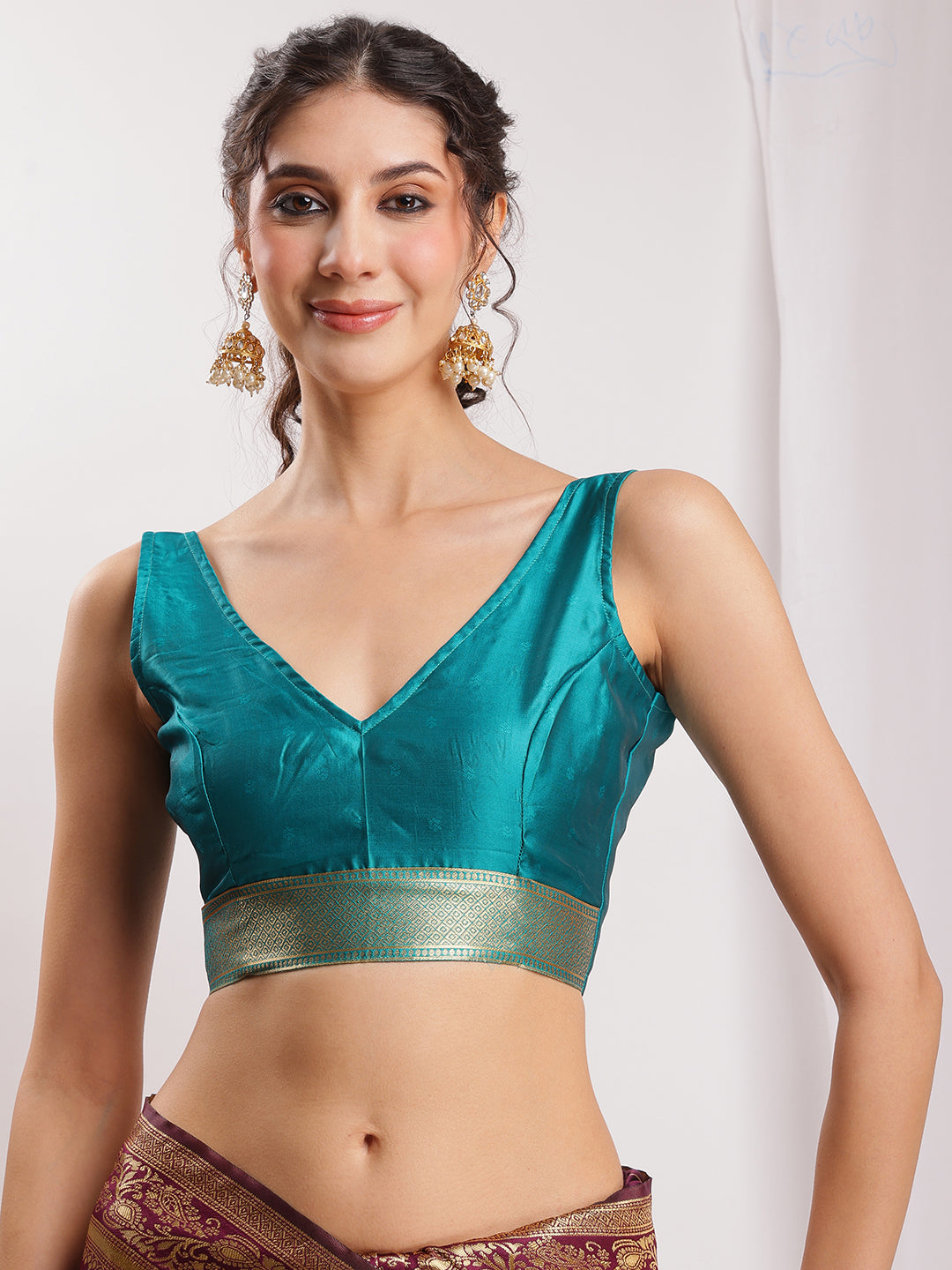 Janasya Purple Silk Blend Floral Jacquard Grab2Buy 