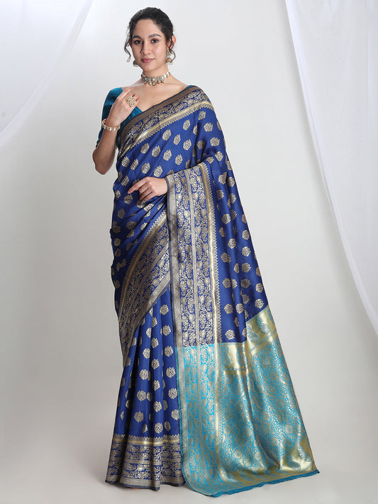 Janasya Blue Silk Blend Floral Jacquard Grab2Buy