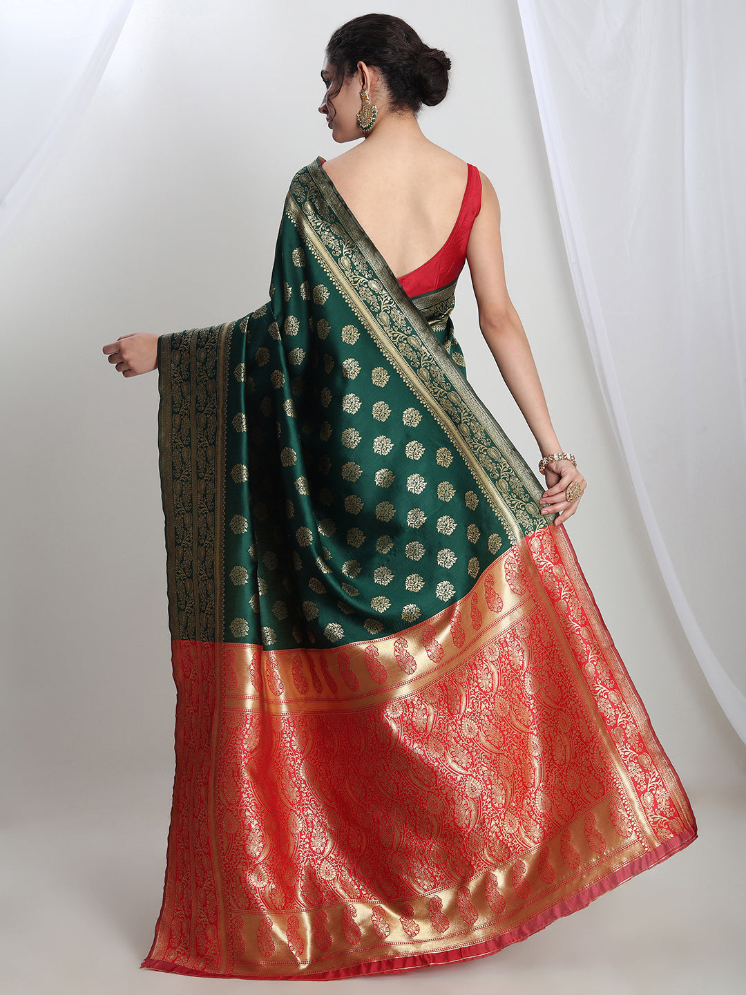 Janasya Green Silk Blend Floral Jacquard Grab2Buy 