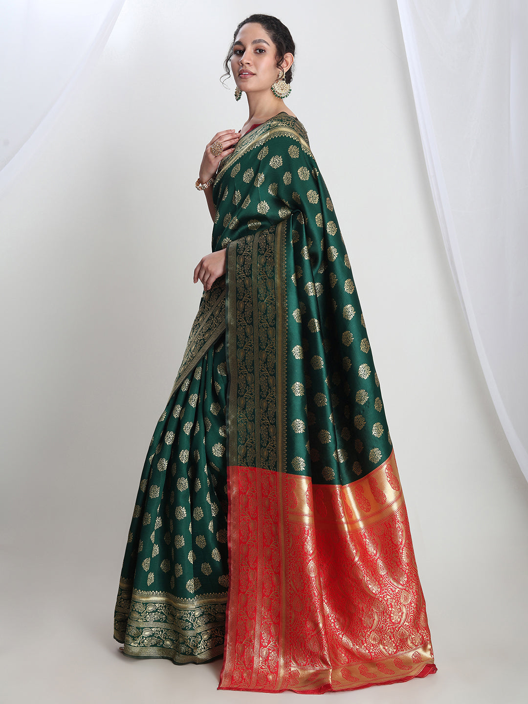 Janasya Green Silk Blend Floral Jacquard Grab2Buy 
