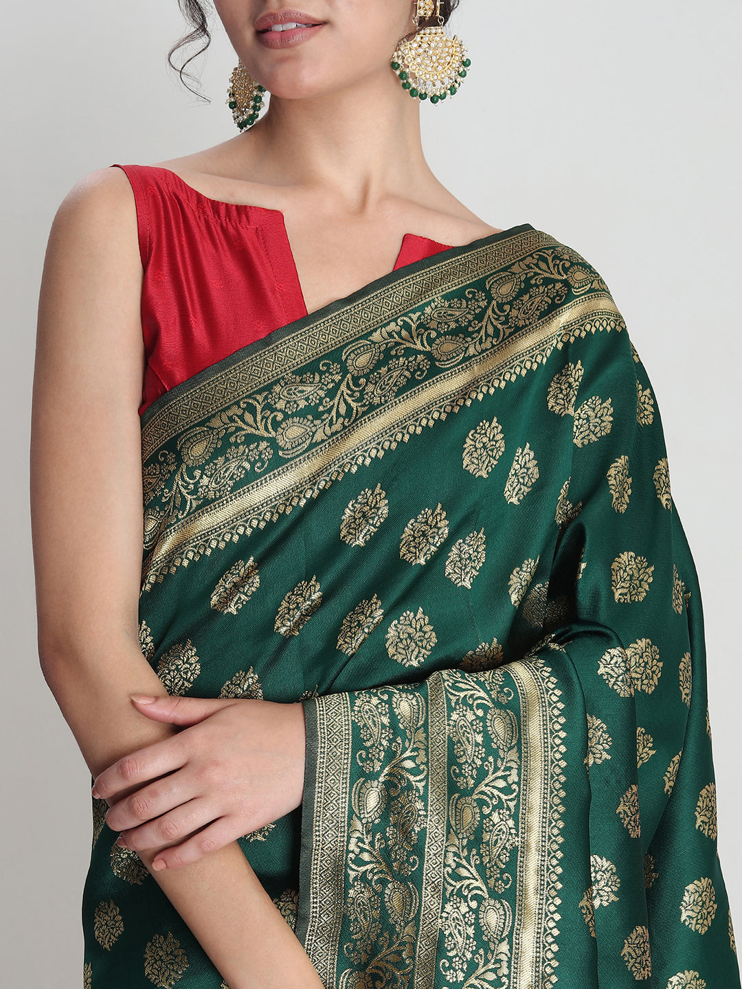 Janasya Green Silk Blend Floral Jacquard Grab2Buy 