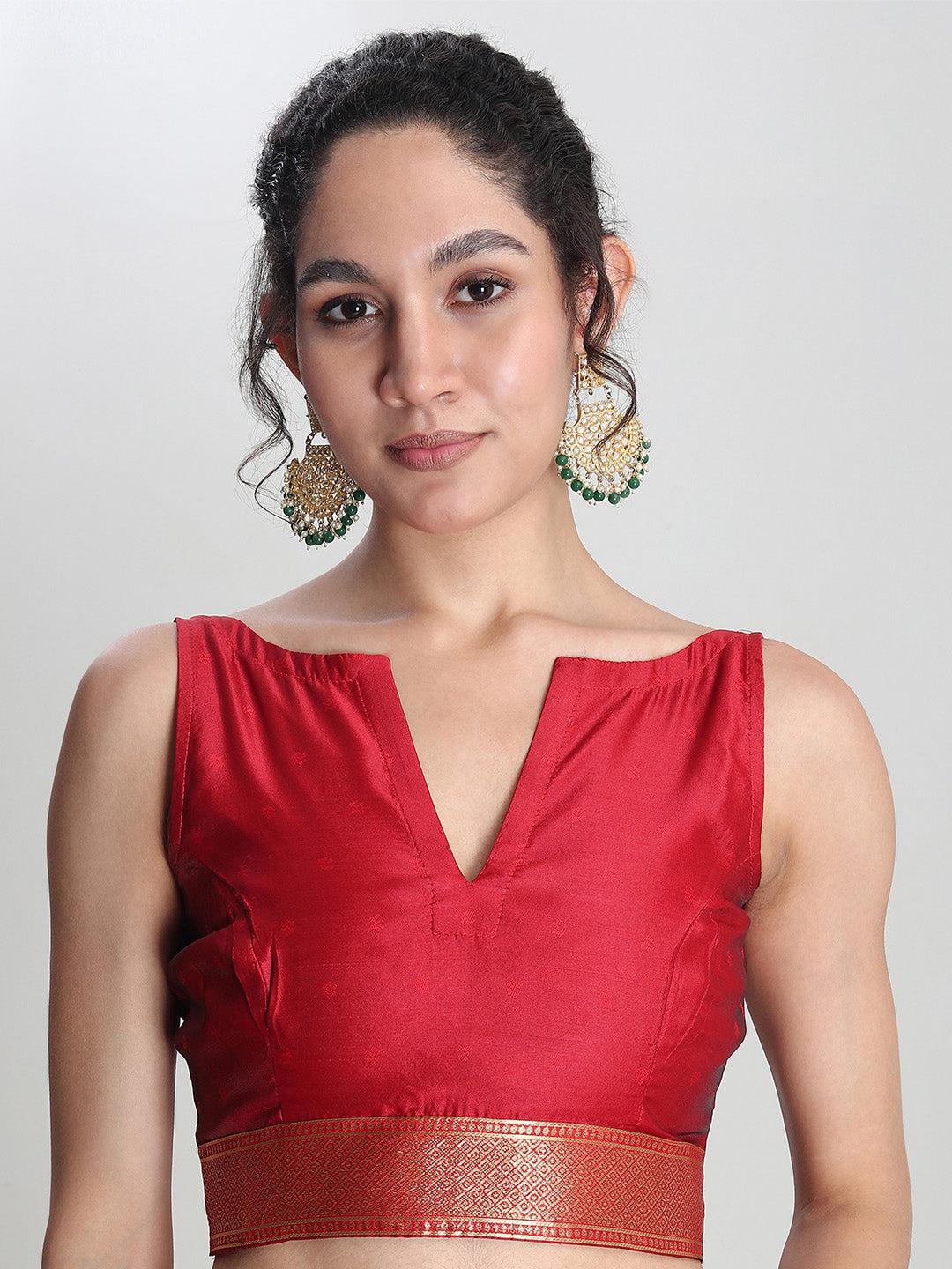 Janasya Green Silk Blend Floral Jacquard Grab2Buy 