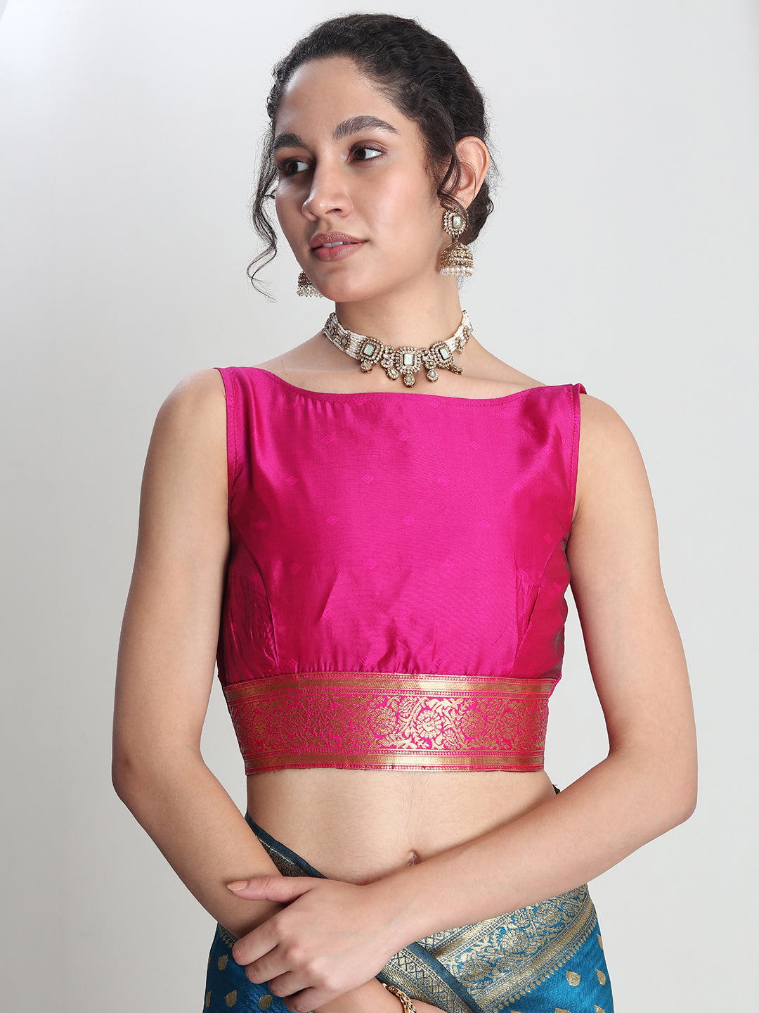 Janasya Teal Blue Silk Blend Ethnic Motifs Jacquard Grab2Buy 