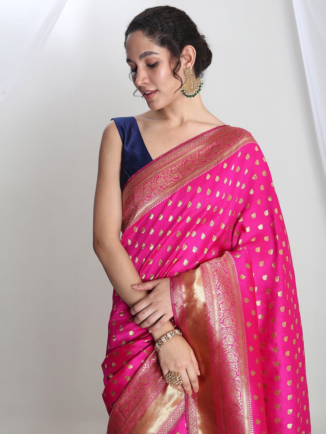 Janasya Pink Silk Blend Ethnic Motifs Jacquard Grab2Buy 