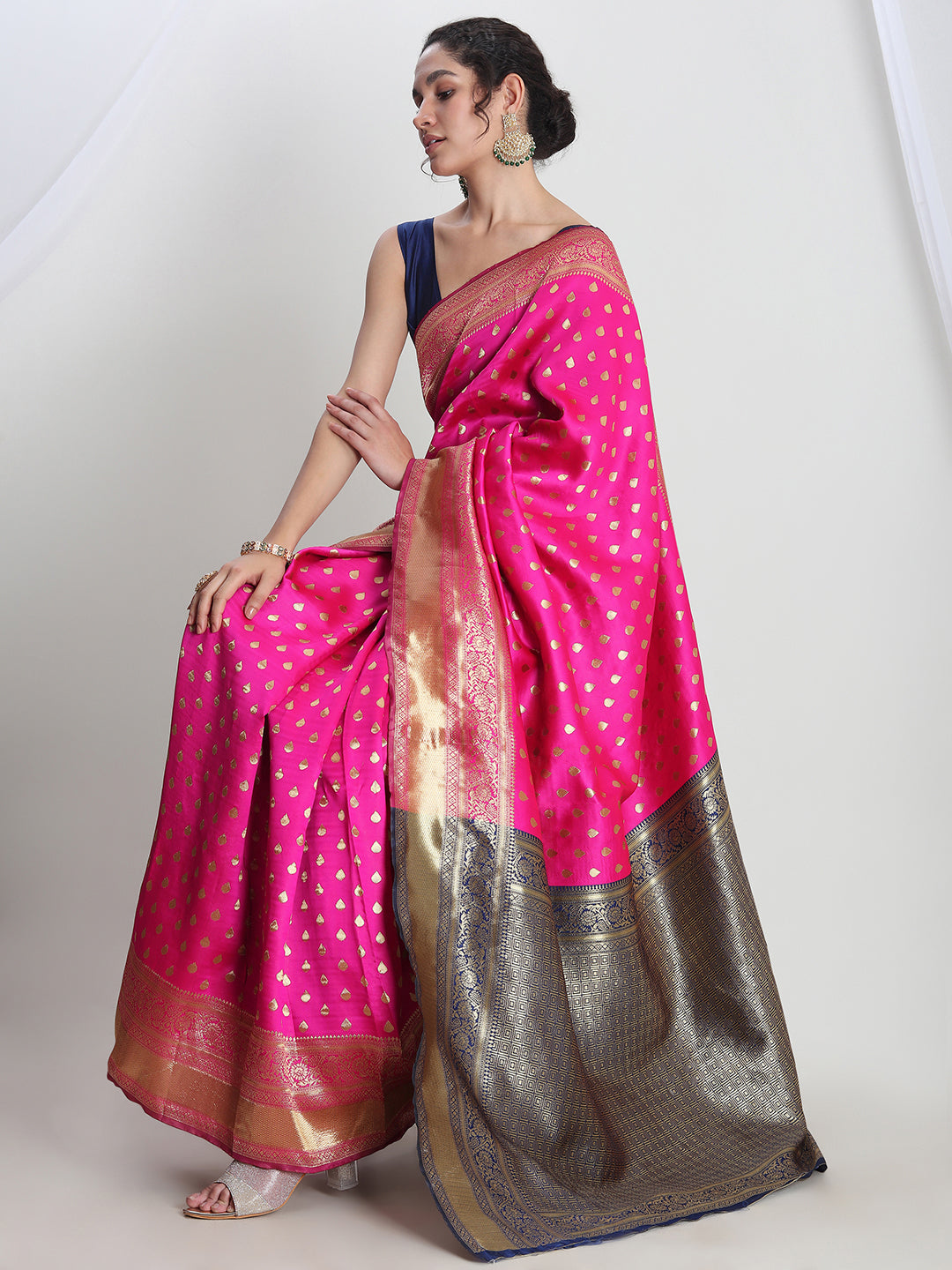 Janasya Pink Silk Blend Ethnic Motifs Jacquard Grab2Buy 