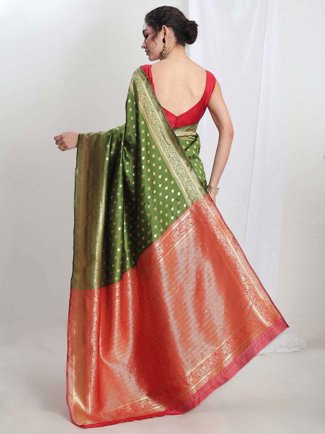 Janasya Green Silk Blend Ethnic Motifs Jacquard Grab2Buy 