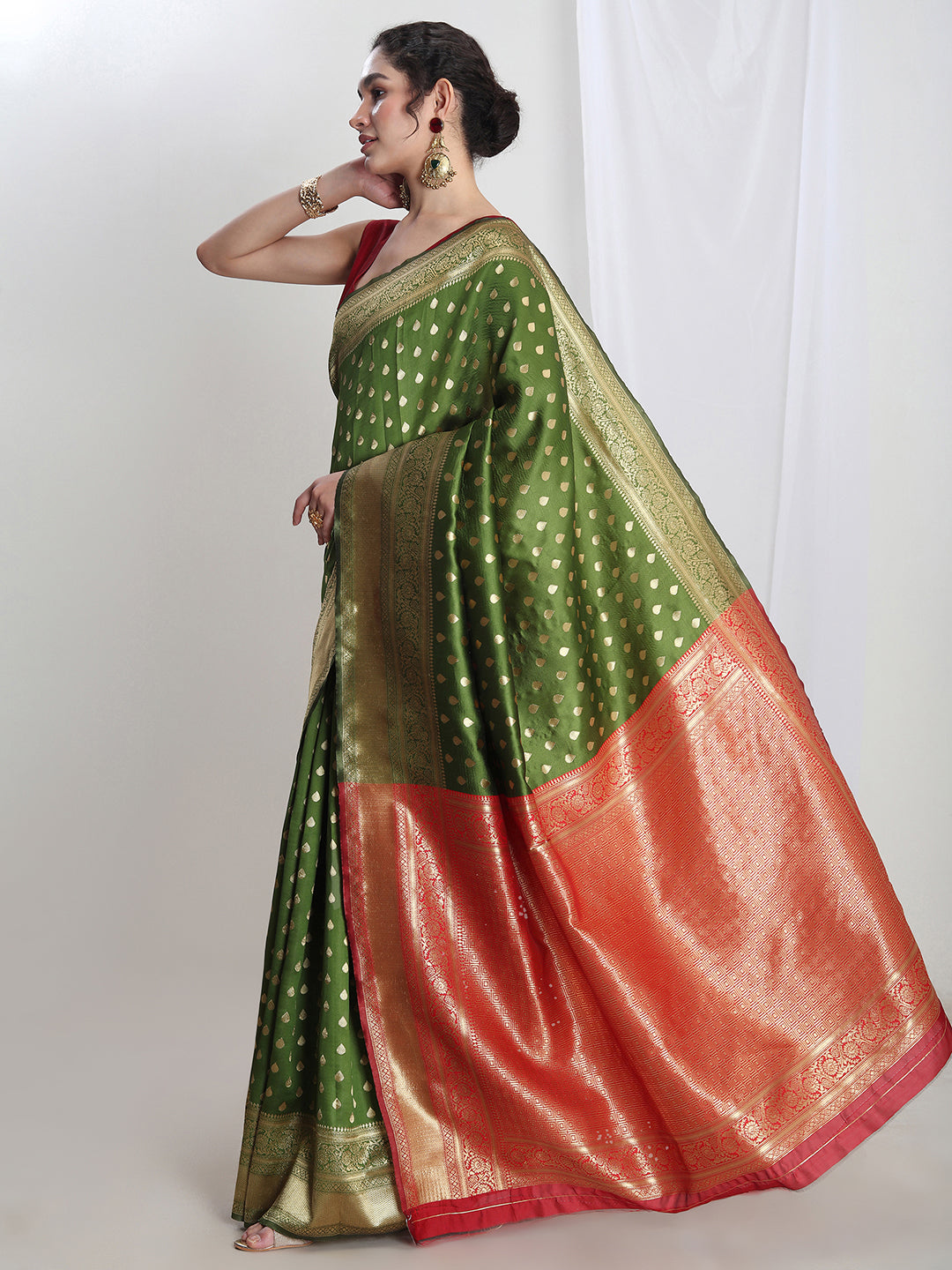 Janasya Green Silk Blend Ethnic Motifs Jacquard Grab2Buy 