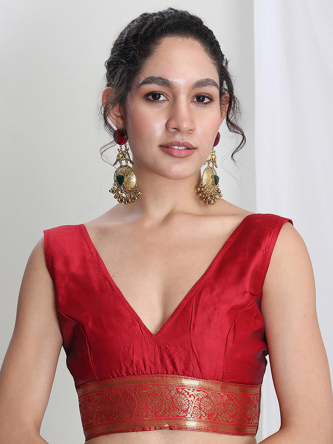 Janasya Green Silk Blend Ethnic Motifs Jacquard Grab2Buy 